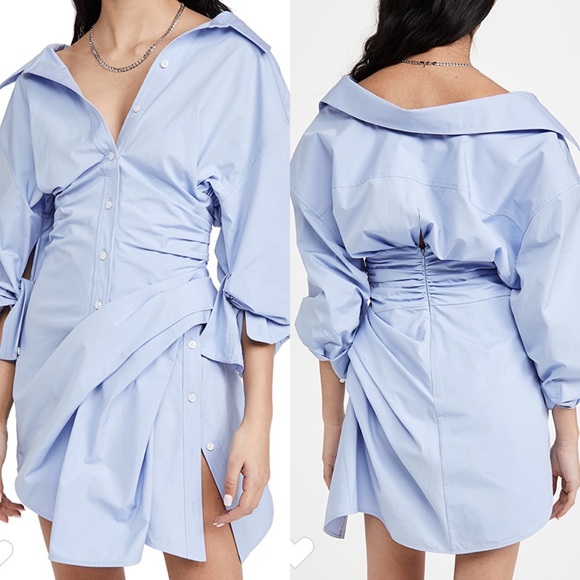 ALEXANDER WANG Cinched Cotton Shirt Dress in Light Blue Size 0 - Picture 6 of 11